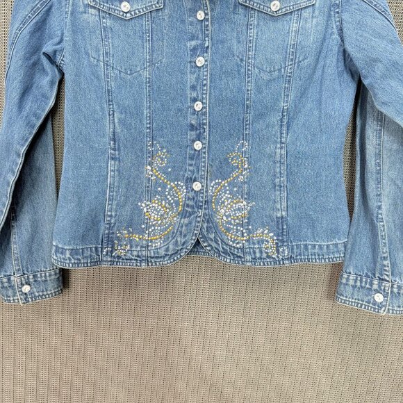 Moka Sport Womens Size Medium Rhinestone Embellished Denim Jacket - Picture 5 of 8